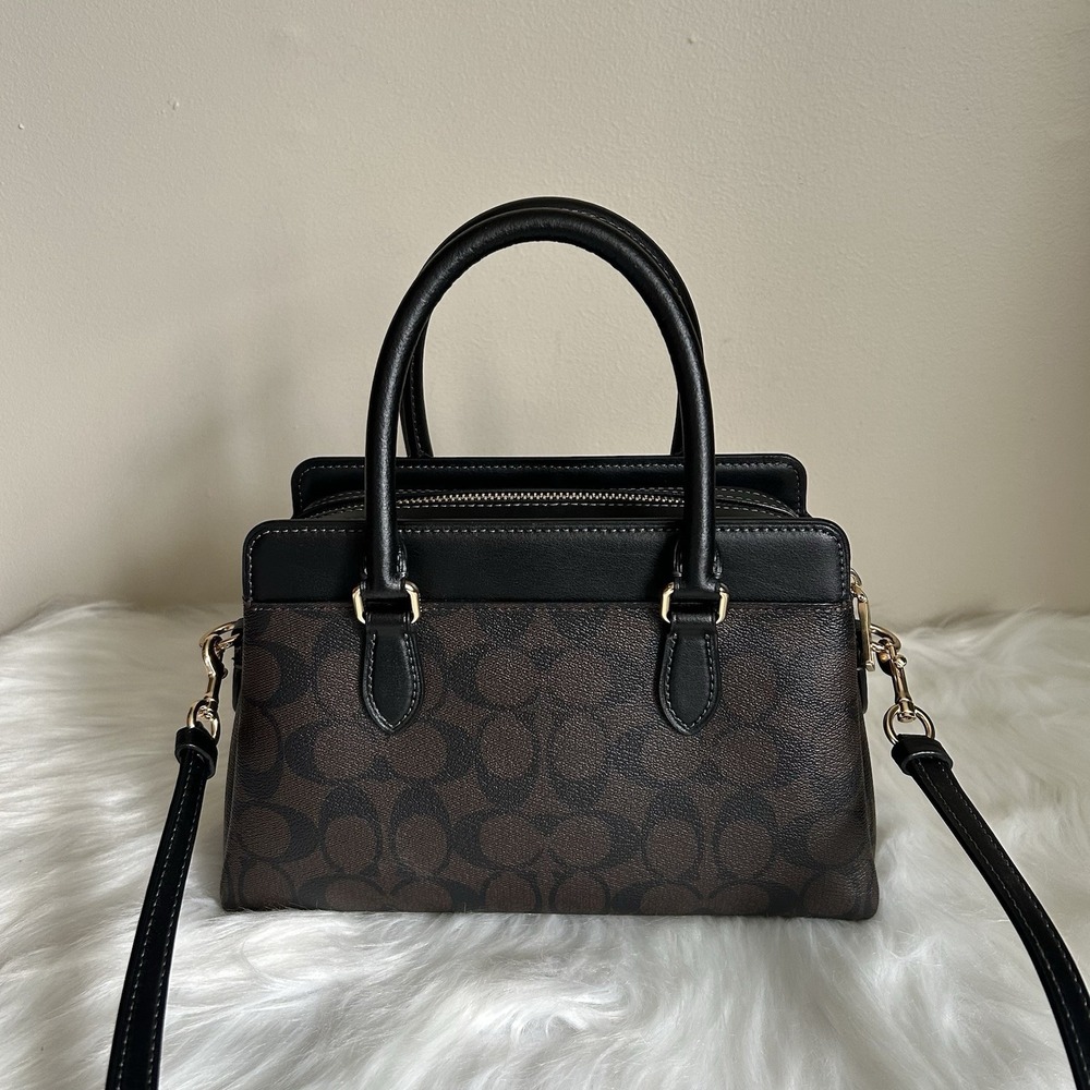 Coach Mini Darcie Carryall Brown Black Signature Canvas Leather Excellent - Picture 2 of 15